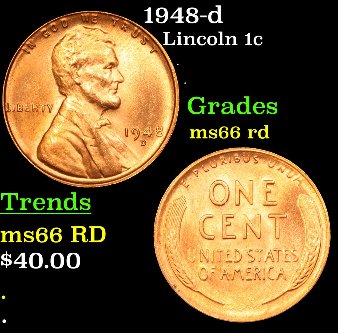 1948-d Lincoln Cent 1c Grades GEM+ Unc RD (1 of 3)