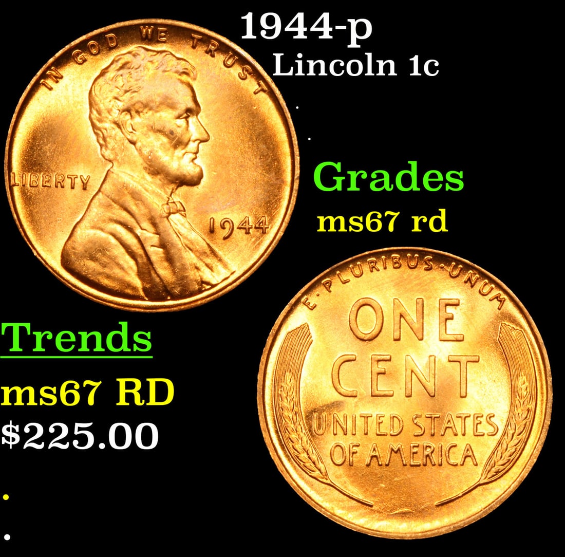 1944-p Lincoln Cent 1c Grades GEM++ Unc RD (1 of 3)