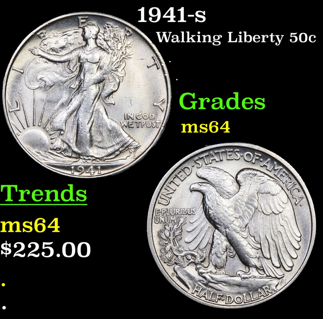 1941-s Walking Liberty Half Dollar 50c Grades Choice Unc (1 of 3)
