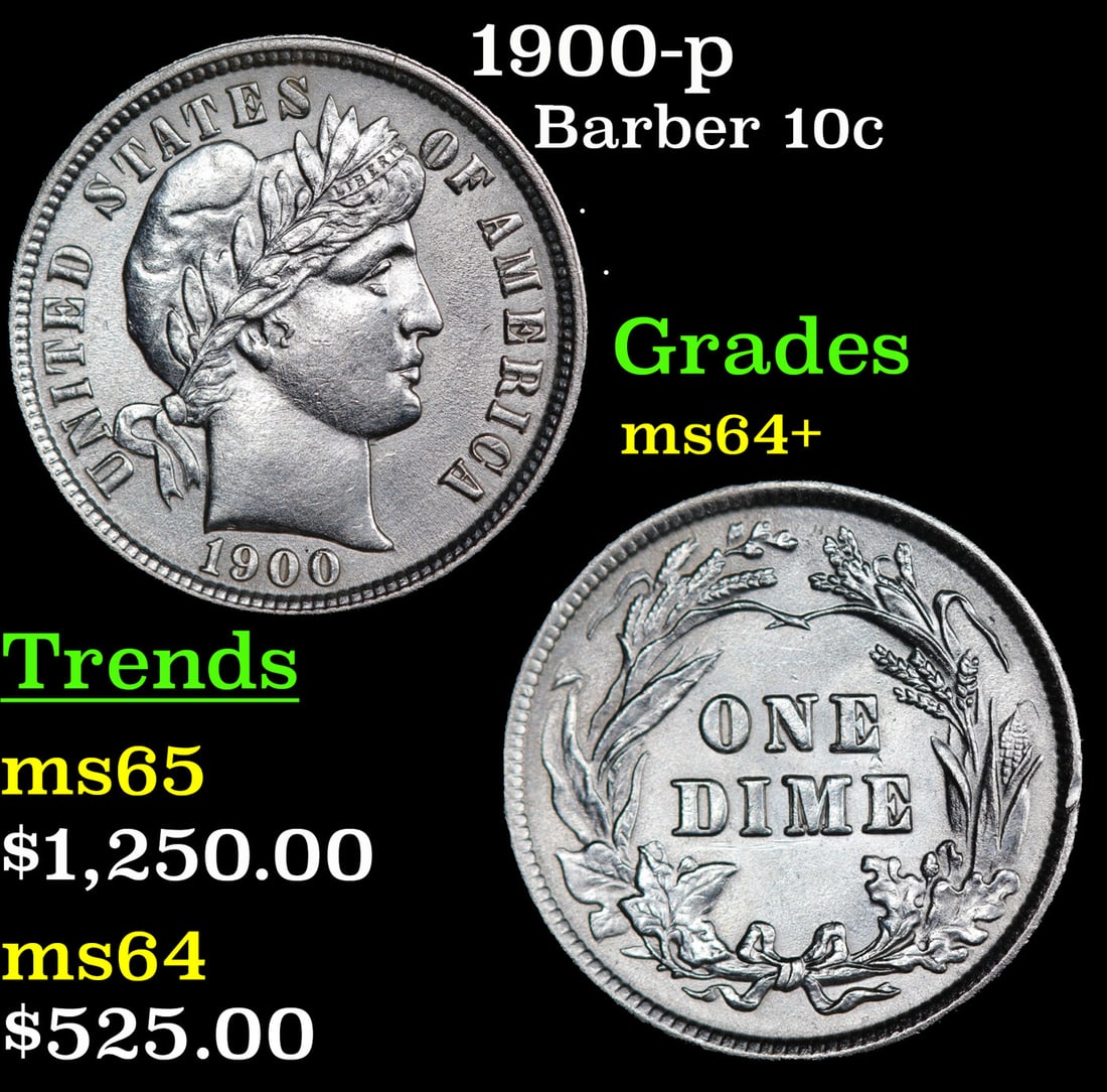 1900-p Barber Dime 10c Grades Choice Unc (1 of 3)