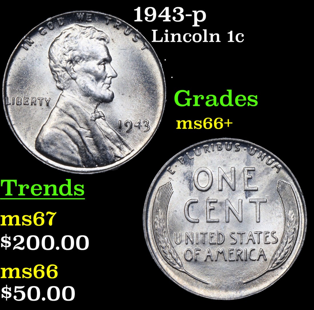 1943-p Lincoln Cent 1c Grades GEM++ Unc (1 of 3)