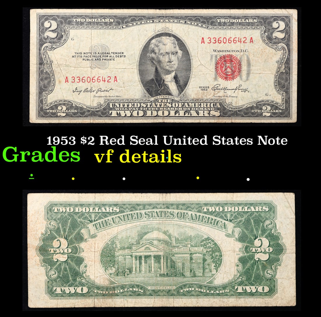 1953 $2 Red Seal United States Note Grades vf details (1 of 3)