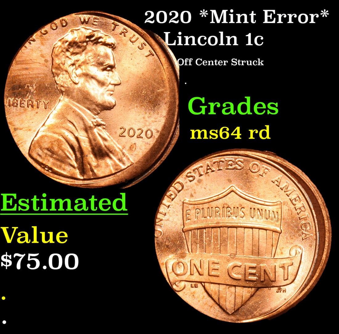 2020 Lincoln Cent *Mint Error* 1c Grades Choice Unc RD (1 of 3)