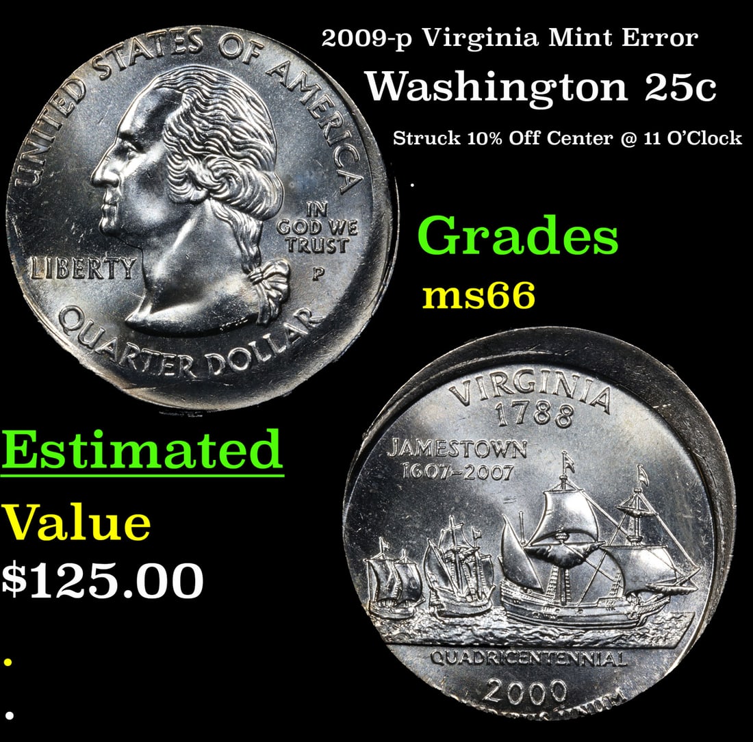 2000-p Virginia Washington Quarter Mint Error 25c Grades GEM+ Unc (1 of 3)