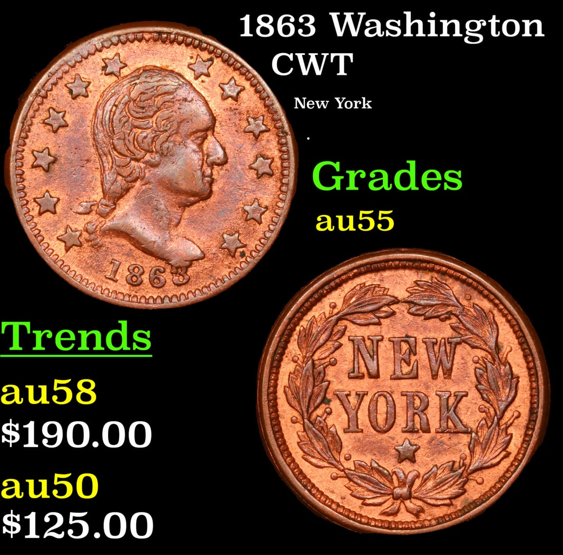 1863 Washington Civil War Token 1c Grades Choice AU (1 of 3)