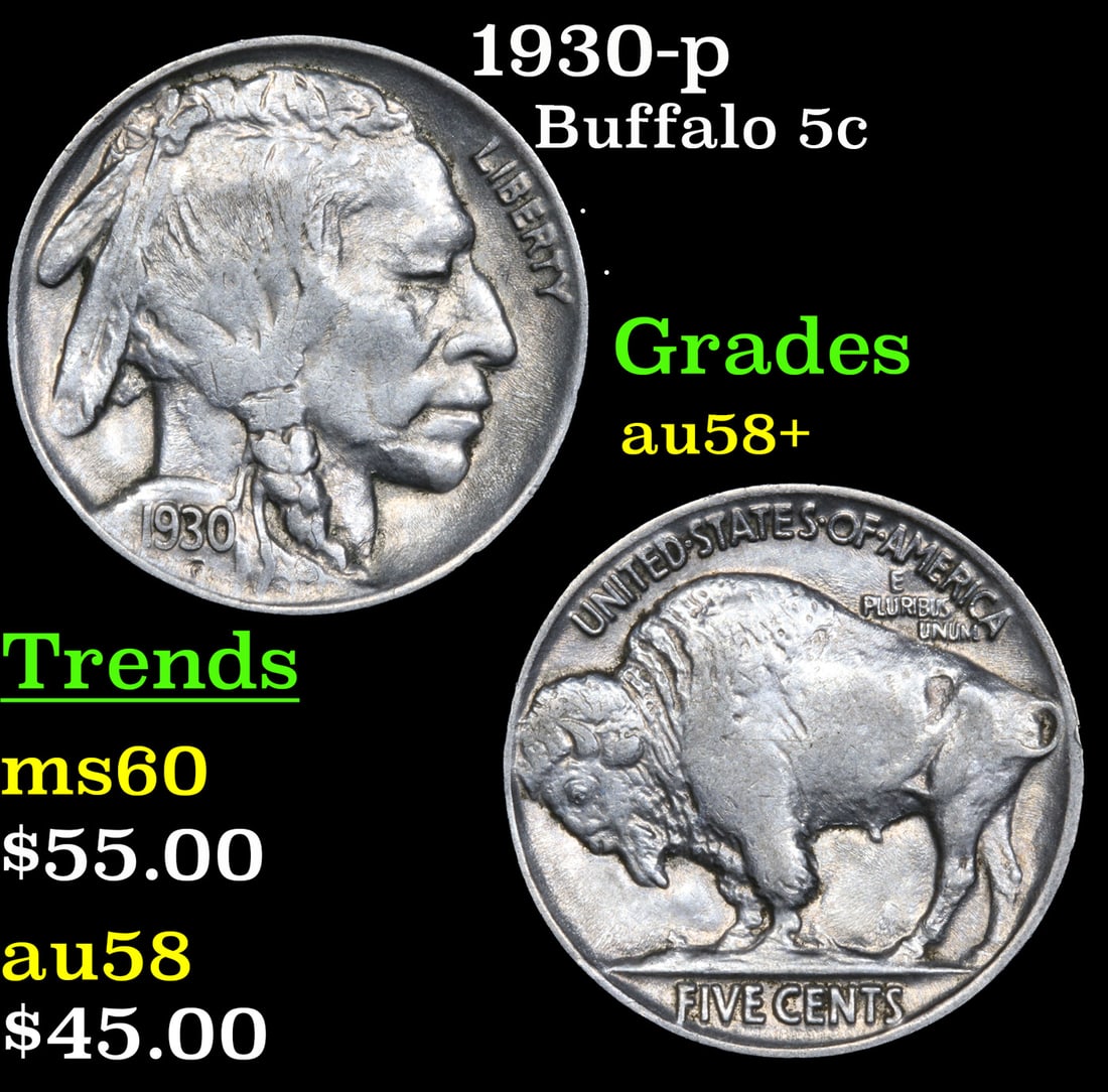 1930-p Buffalo Nickel 5c Grades Choice Au/bu Slider+ Auction