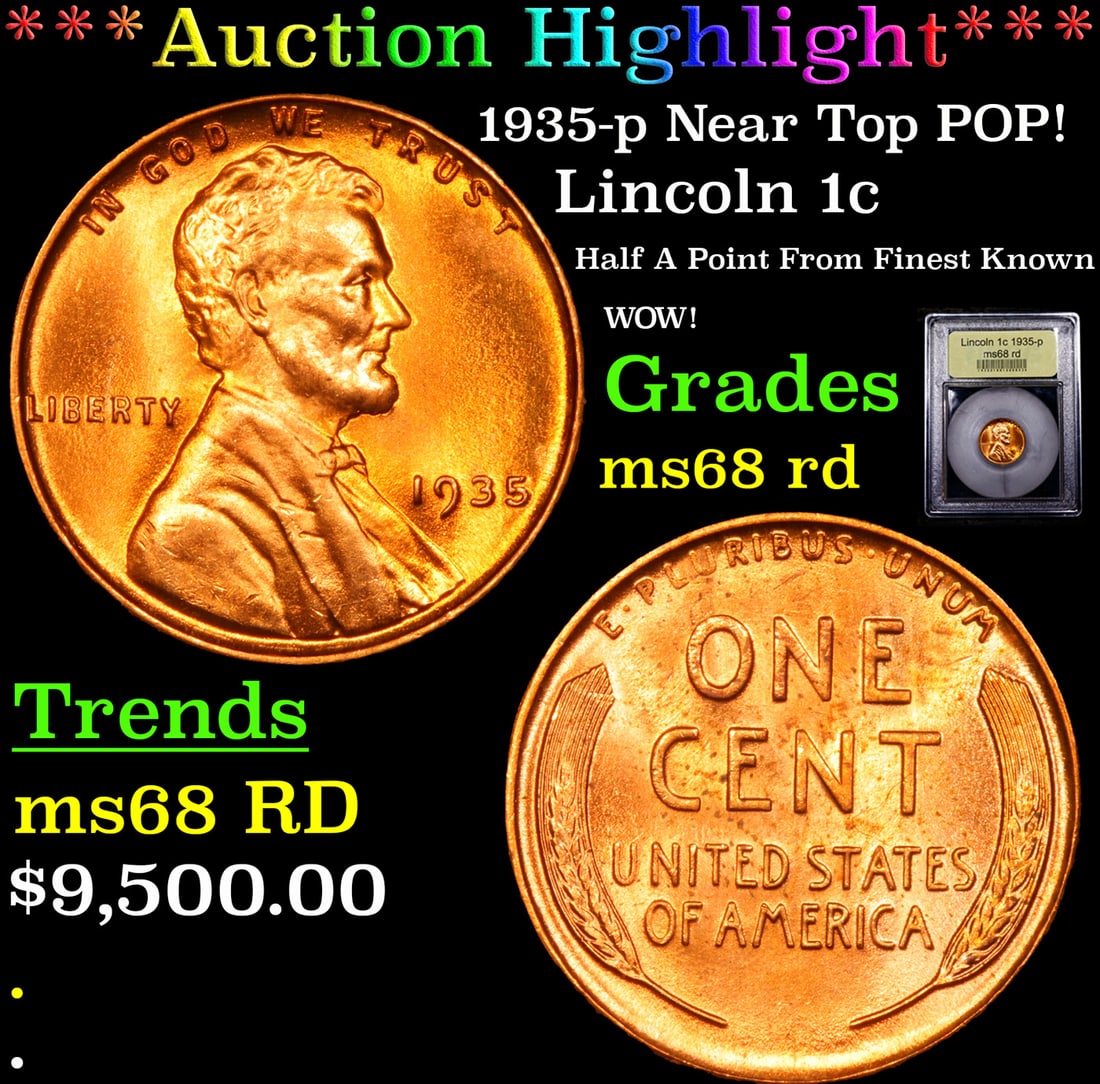 ***Auction Highlight*** 1935-p Lincoln Cent Near Top POP! 1c Graded GEM+++ Unc RD By USCG (fc) (1 of 5)