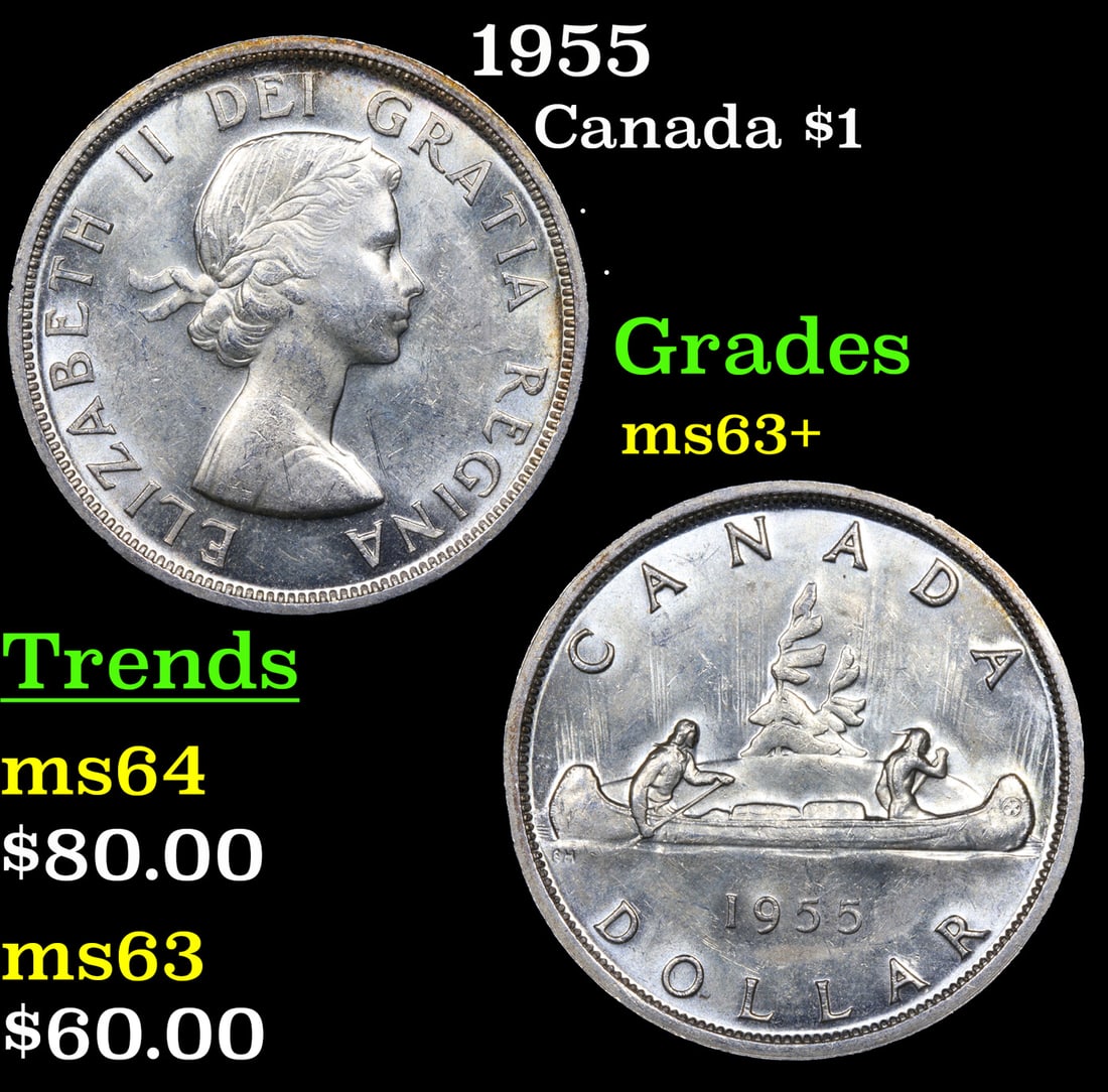 1955 Canada Silver Dollar $1 Grades Select+ Unc (1 of 3)