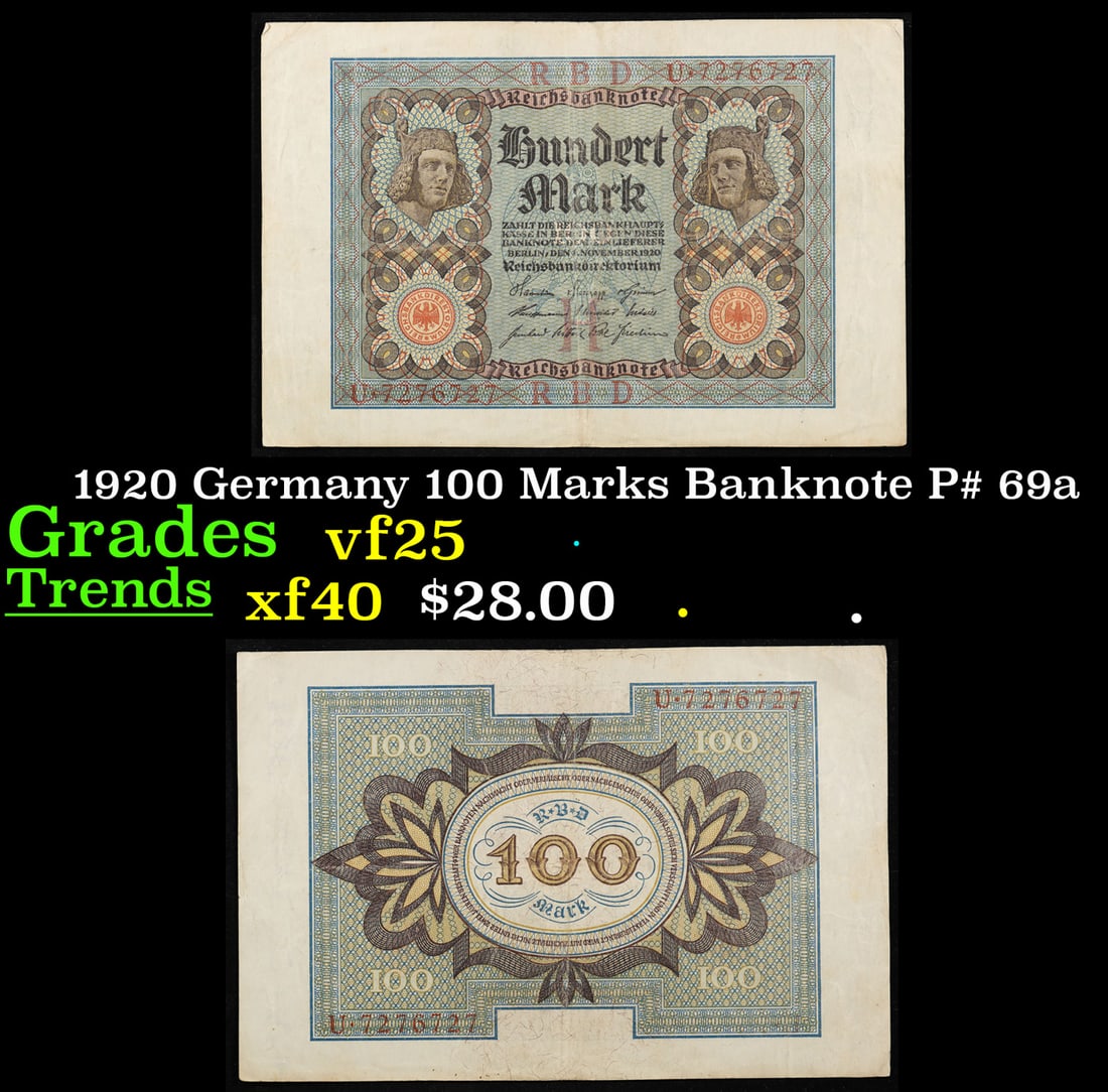 1920 Germany 100 Marks Banknote P# 69a Grades vf+ (1 of 3)