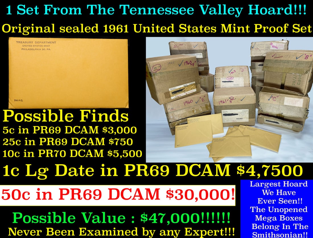 ***Auction Highlight*** Original sealed 1961 United States Mint Proof Set Tennessee Valley Hoard (1 of 18)