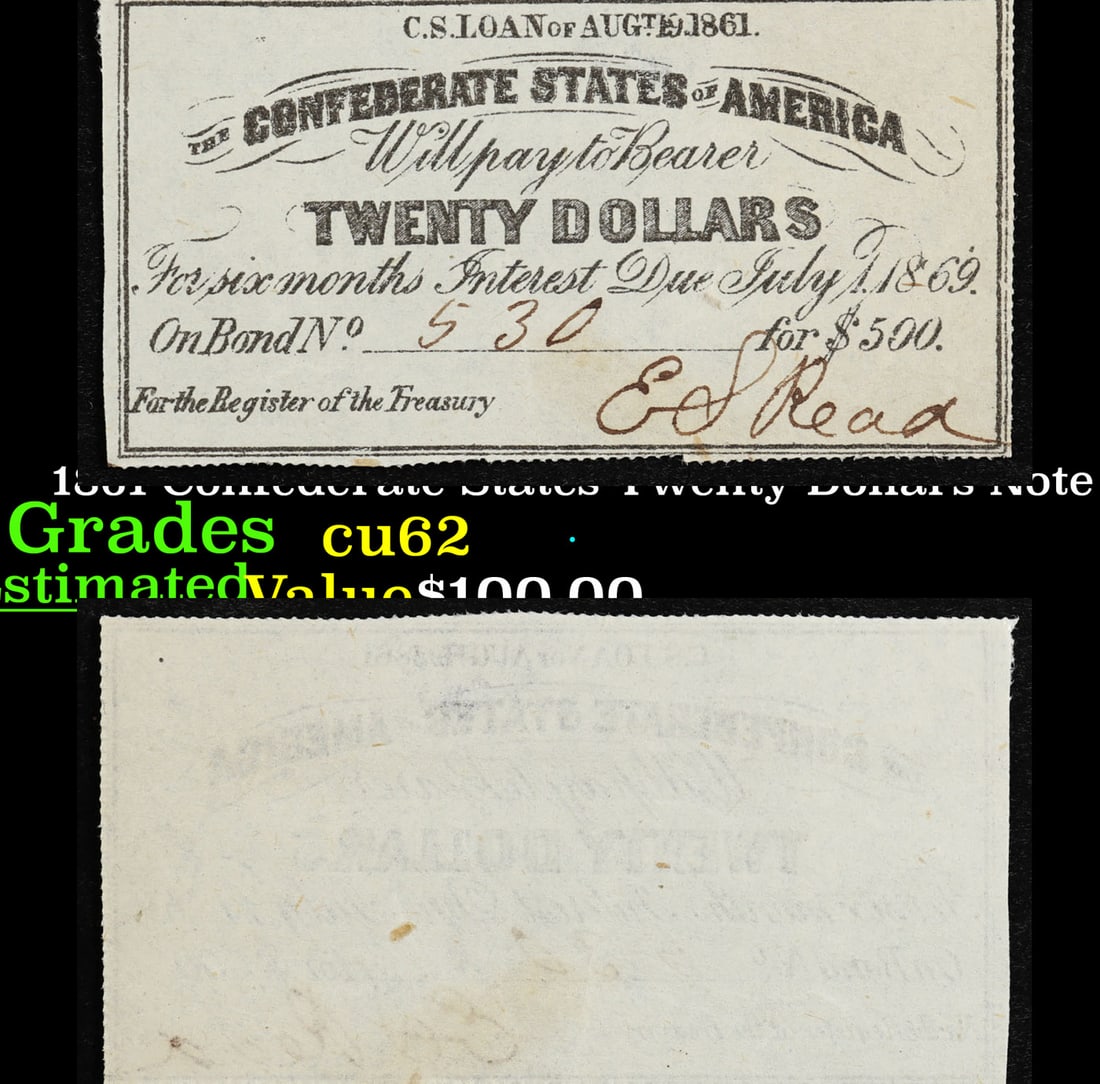 1861 Confederate States Twenty Dollars Note Grades Select CU (1 of 3)