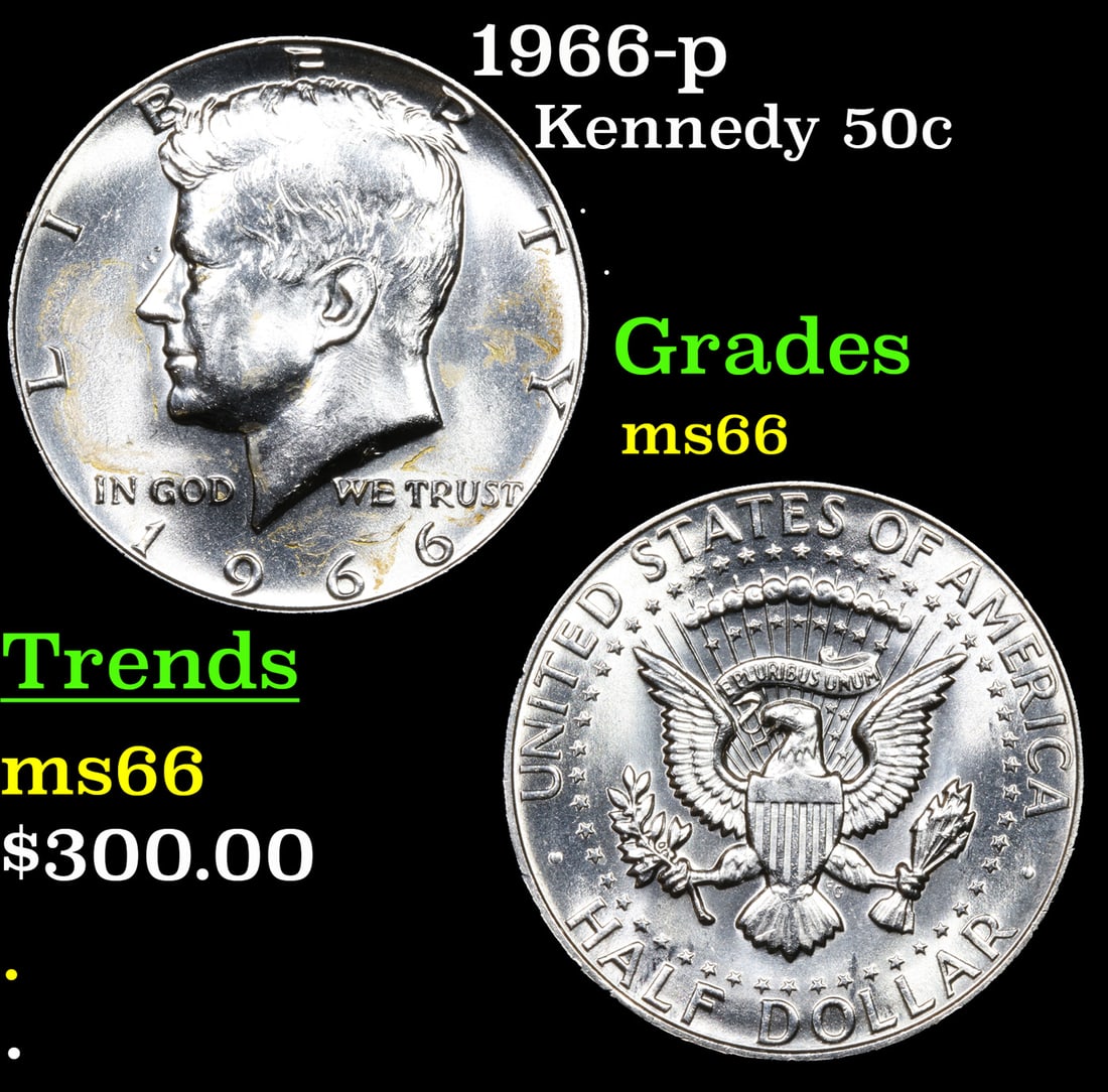 1966-p Kennedy Half Dollar 50c Grades GEM+ Unc (1 of 3)
