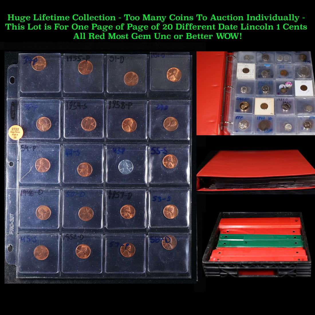 Page of 20 Different Date Lincoln Cents ALL WHEAT CENTS Most Red, Most Gem Or Better! All UNC - Huge (1 of 3)