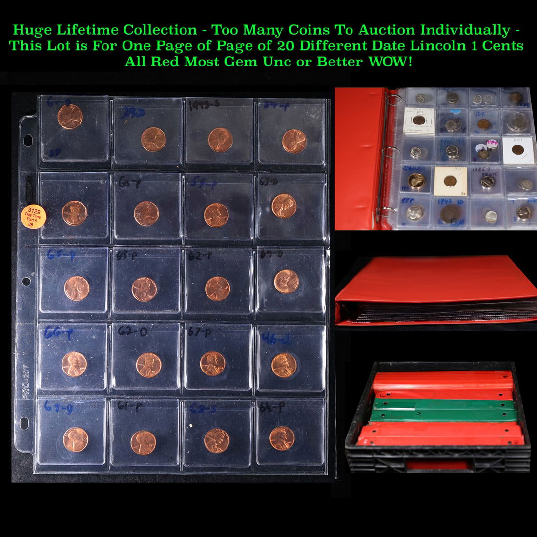 Page of 20 Different Date Lincoln Cents Wheat/Memorial ALL Before 1969 Most Red, Most Gem Or Better! (1 of 3)