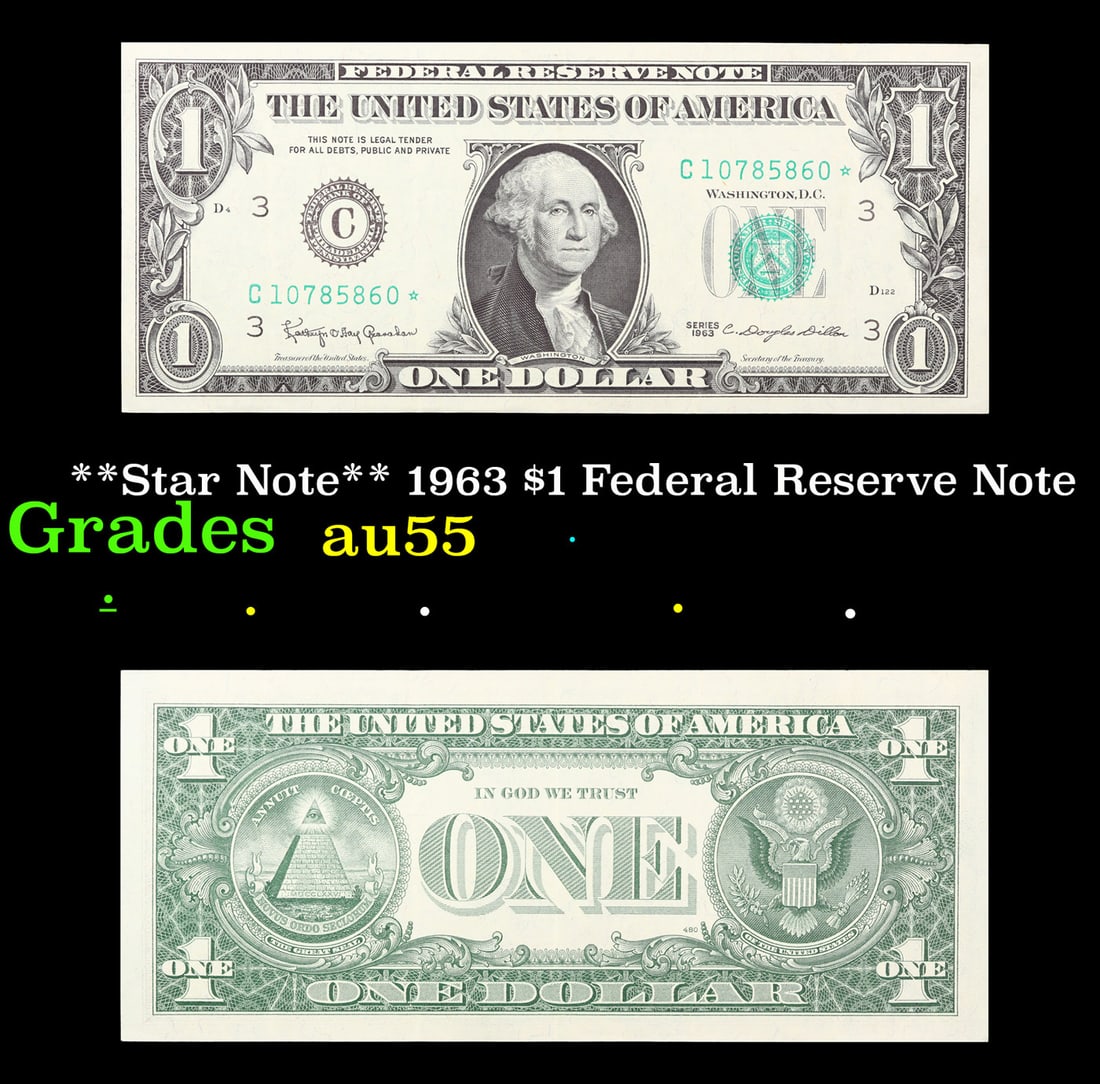 **Star Note** 1963 $1 Federal Reserve Note Grades Choice AU (1 of 3)