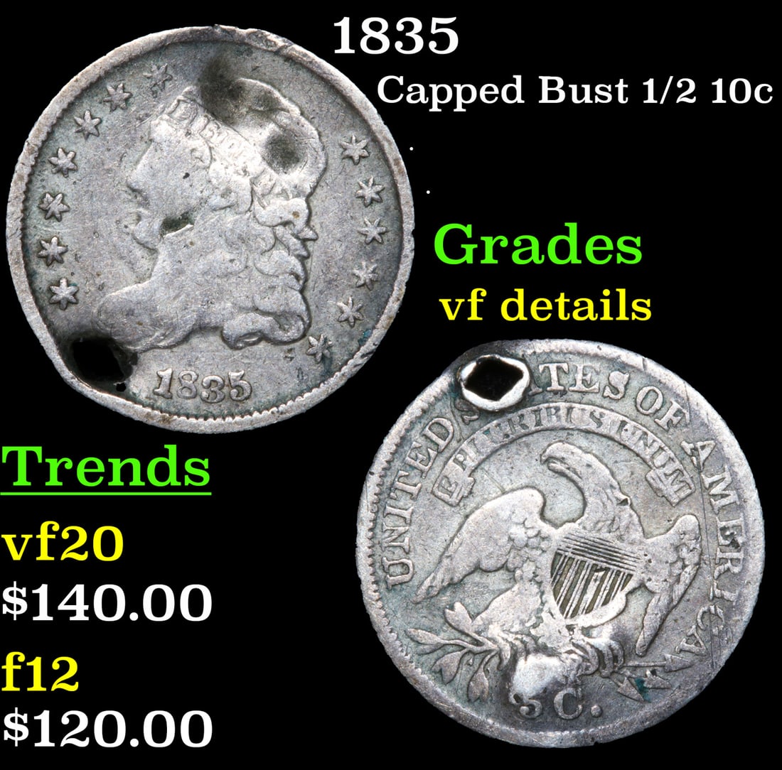 1835 Capped Bust Half Dime 1/2 10c Grades vf details (1 of 3)
