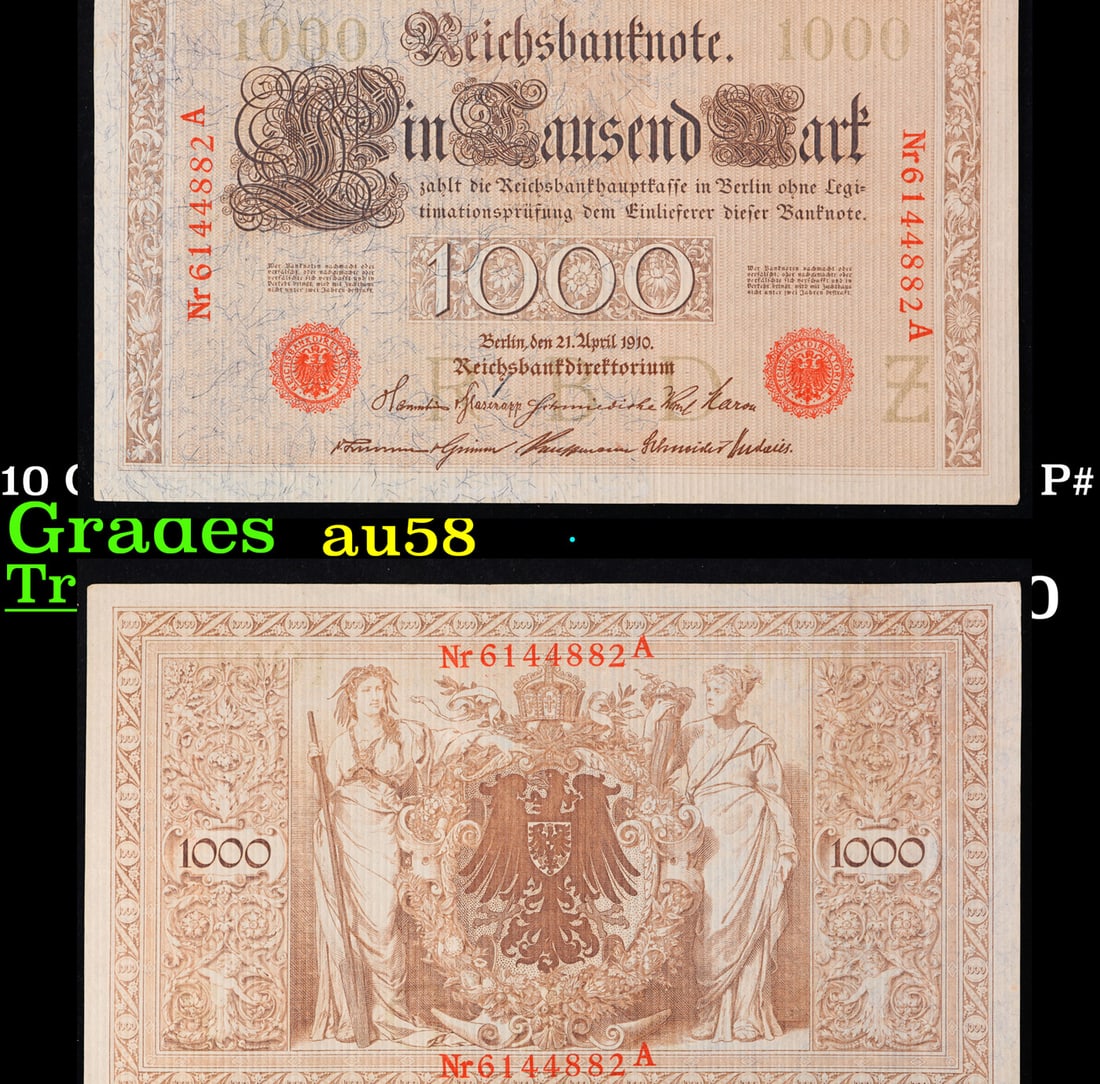 1910 Germany (Empire) 1000 Marks Banknote P# 44b Grades Choice AU/BU Slider (1 of 3)