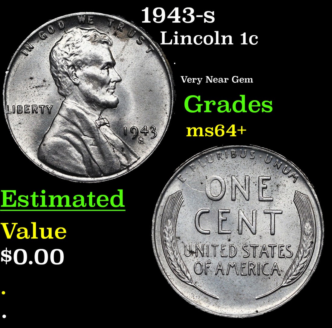 1943-s Lincoln Cent 1c Grades Choice+ Unc (1 of 3)