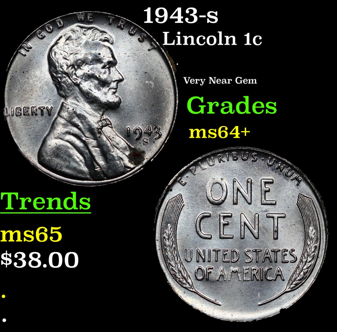 1943-s Lincoln Cent 1c Grades Choice+ Unc (1 of 3)
