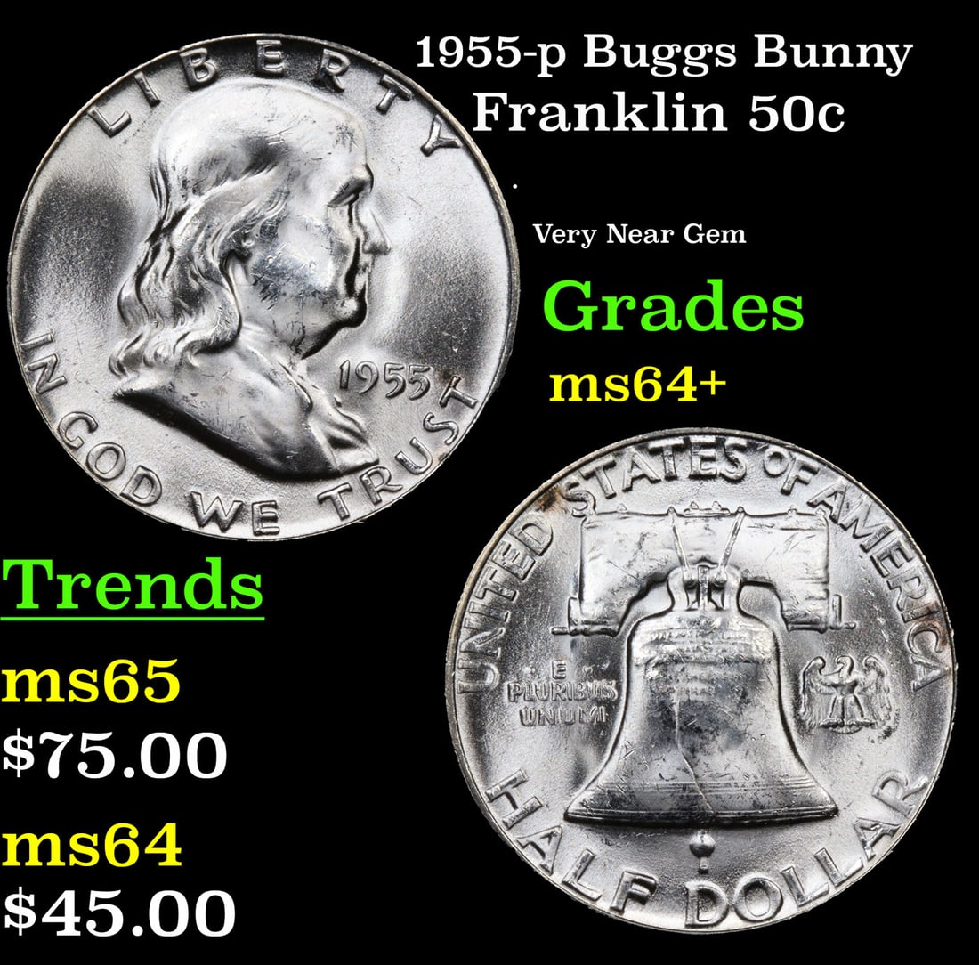 1955-p Buggs Bunny Franklin Half Dollar 50c Grades Choice+ Unc (1 of 3)
