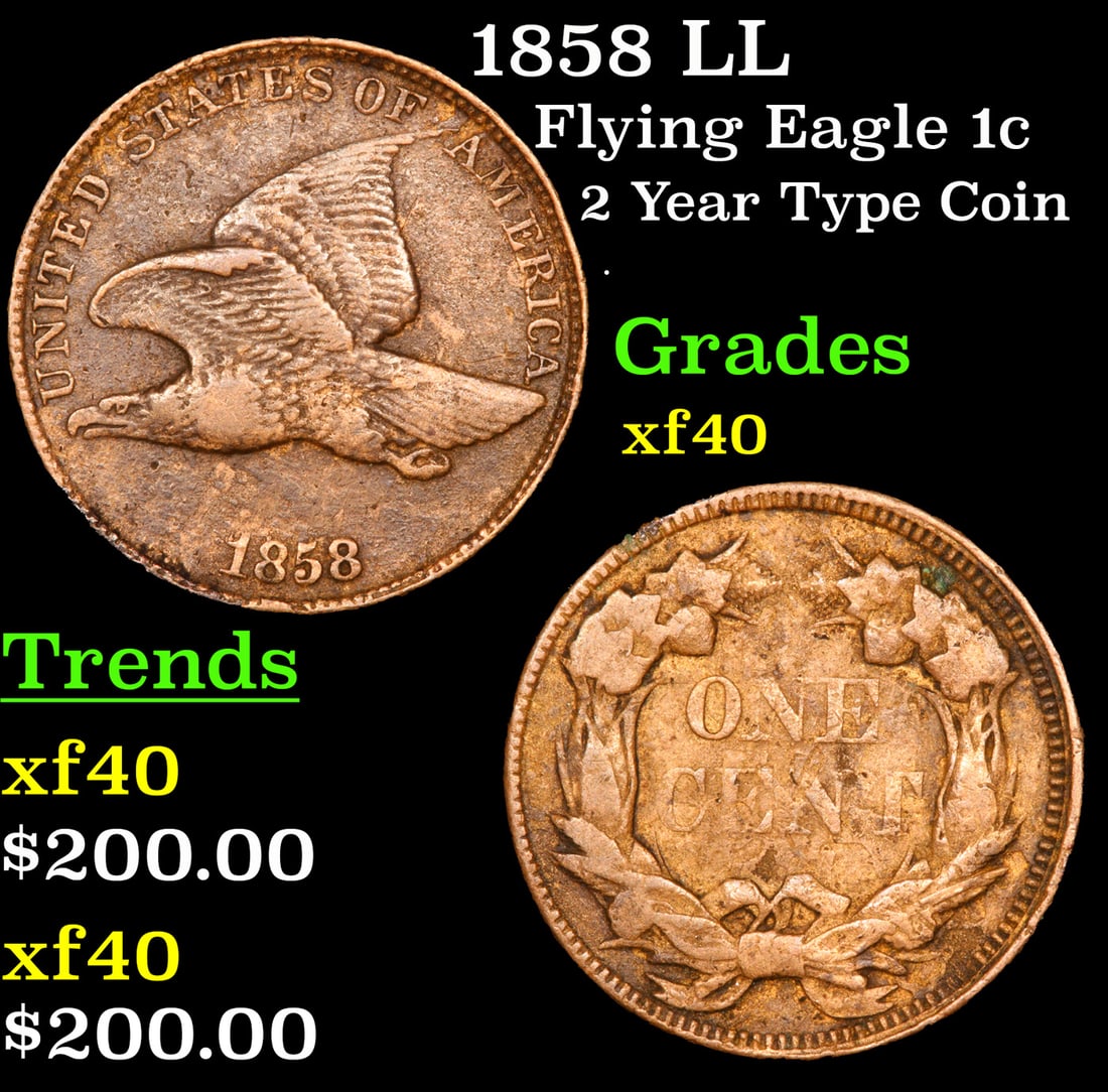 1858 LL Flying Eagle Cent 1c Grades xf (1 of 3)