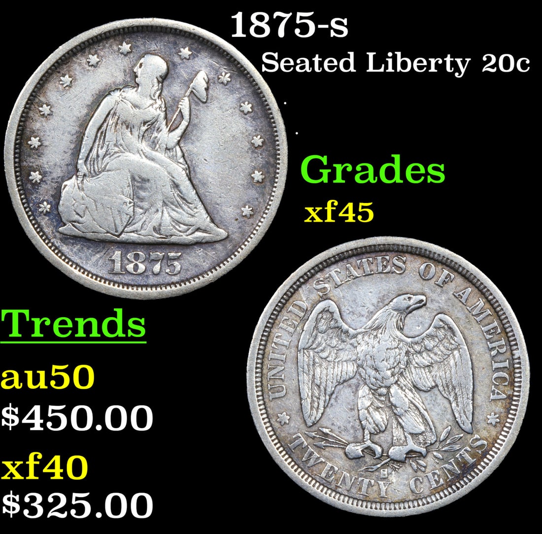1875-s Twenty Cent Piece 20c Grades xf+ (1 of 3)