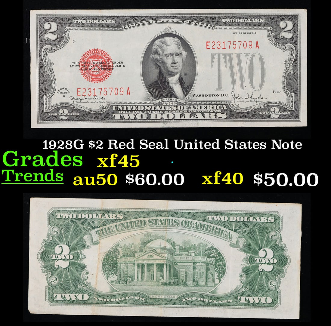 1928G $2 Red Seal United States Note Grades xf+ (1 of 3)