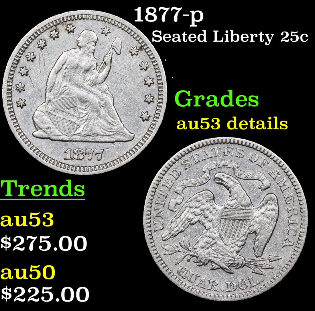 1877-p Seated Liberty Quarter 25c Grades AU Details (1 of 3)