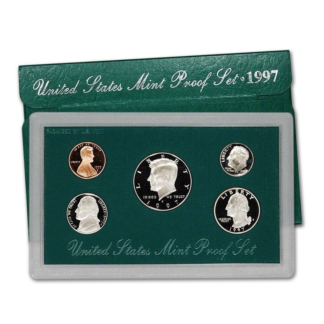 1997 United States Mint Proof Set 5 coins: 1997 United States Mint Proof Set 5 coins. Includes 5 Very Deep Cameo Proof Coins in the original Mint Packaging and with the COA.