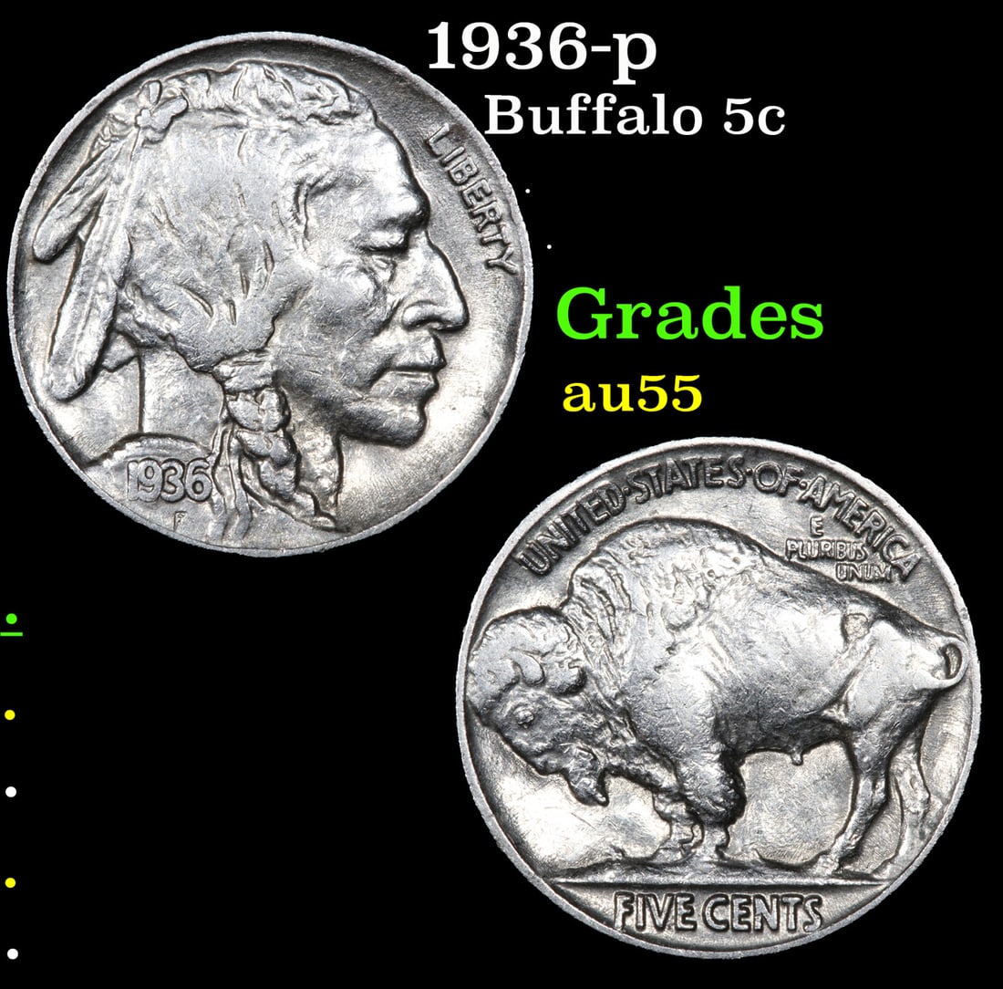 1936-p Buffalo Nickel 5c Grades Choice AU (1 of 3)