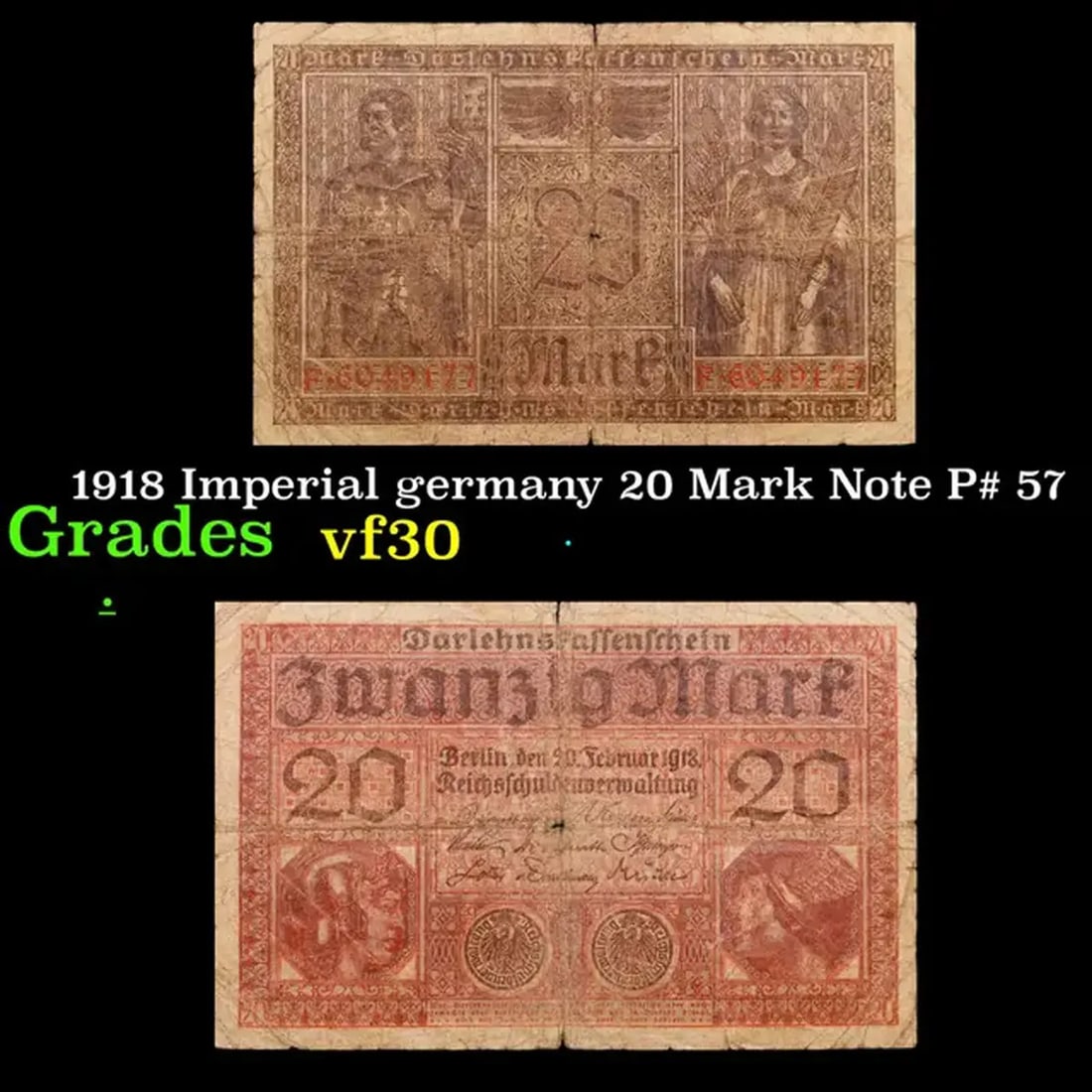 1918 Imperial germany 20 Mark Note P# 57 Grades vf++ (1 of 3)