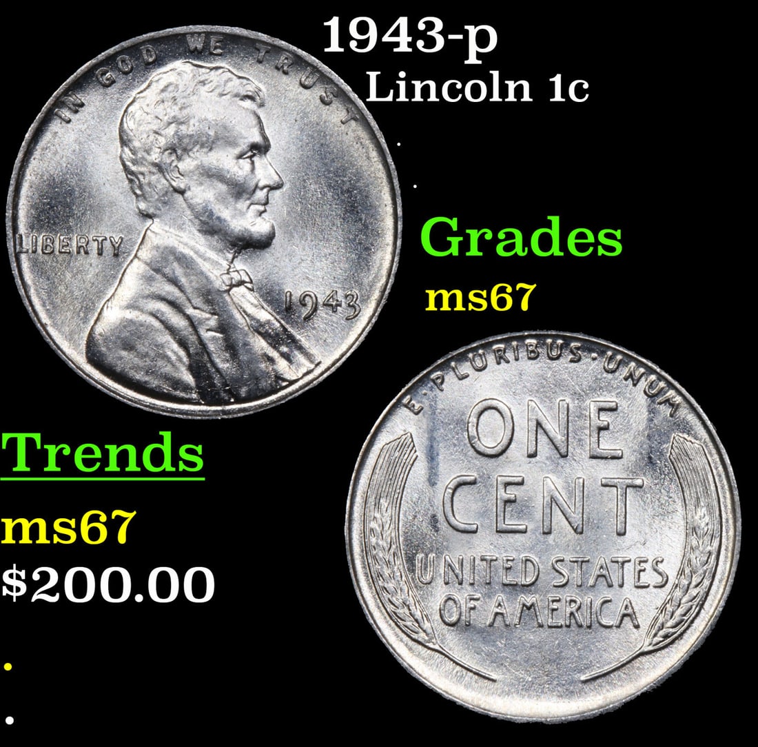 1943-p Lincoln Cent 1c Grades GEM++ Unc (1 of 3)
