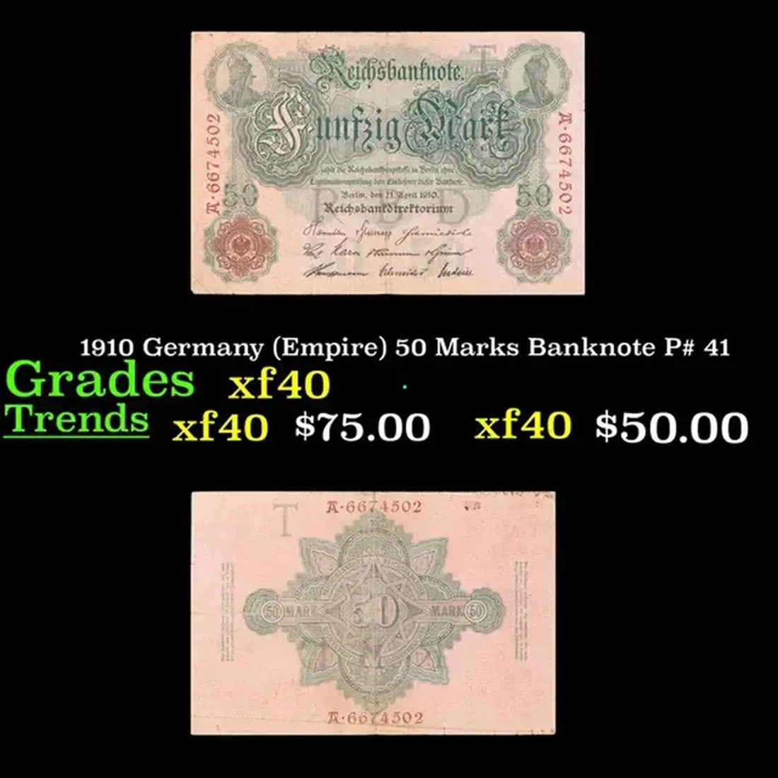 1910 Germany (Empire) 50 Marks Banknote P# 41 Grades xf (1 of 3)