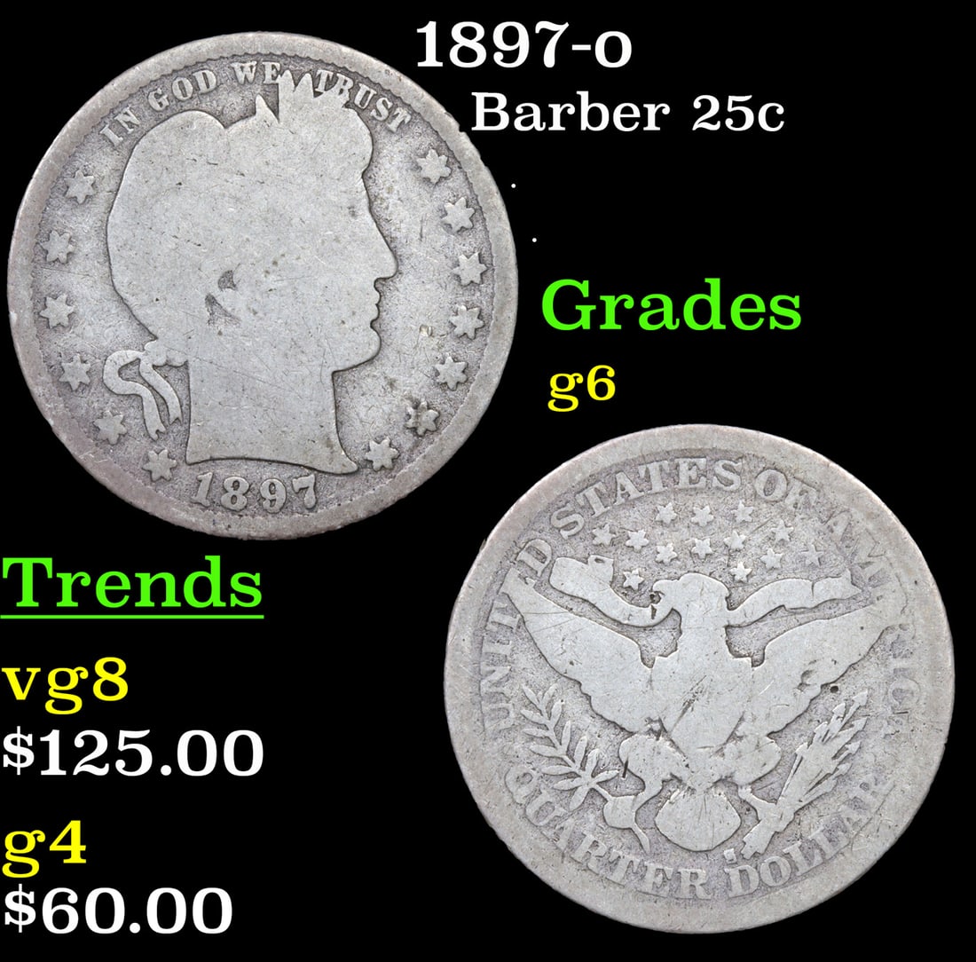 1897-o Barber Quarter 25c Grades g+ (1 of 3)