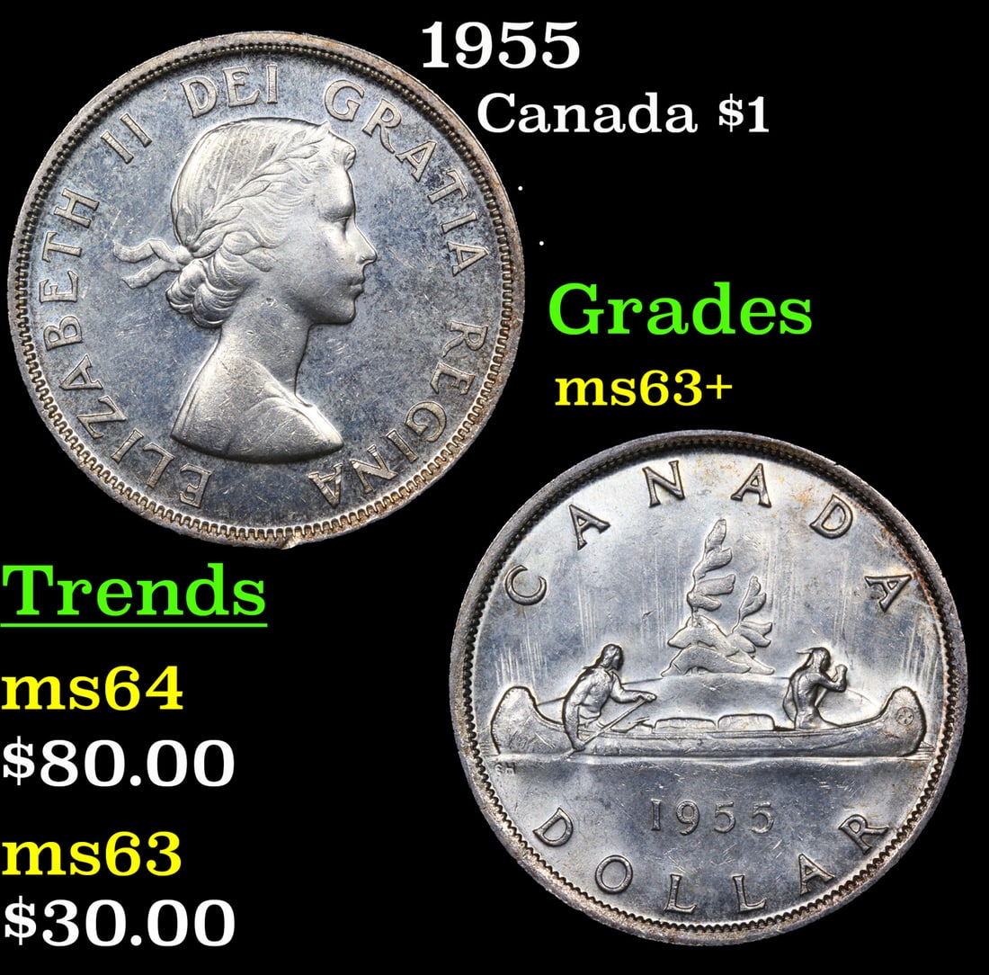 1955 Canada Silver Dollar $1 Grades Select+ Unc (1 of 3)