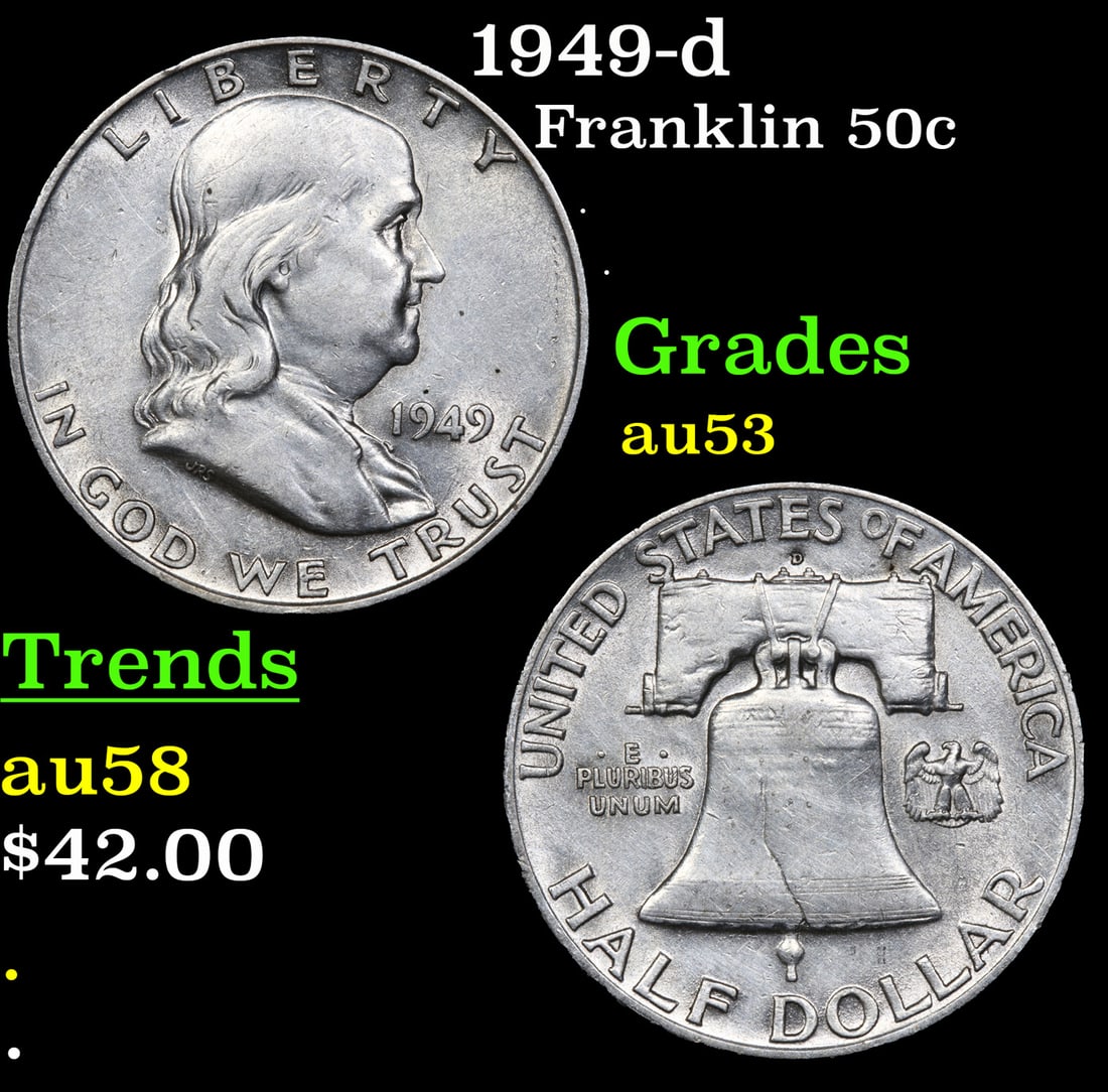 1949-d Franklin Half Dollar 50c Grades Select AU (1 of 3)