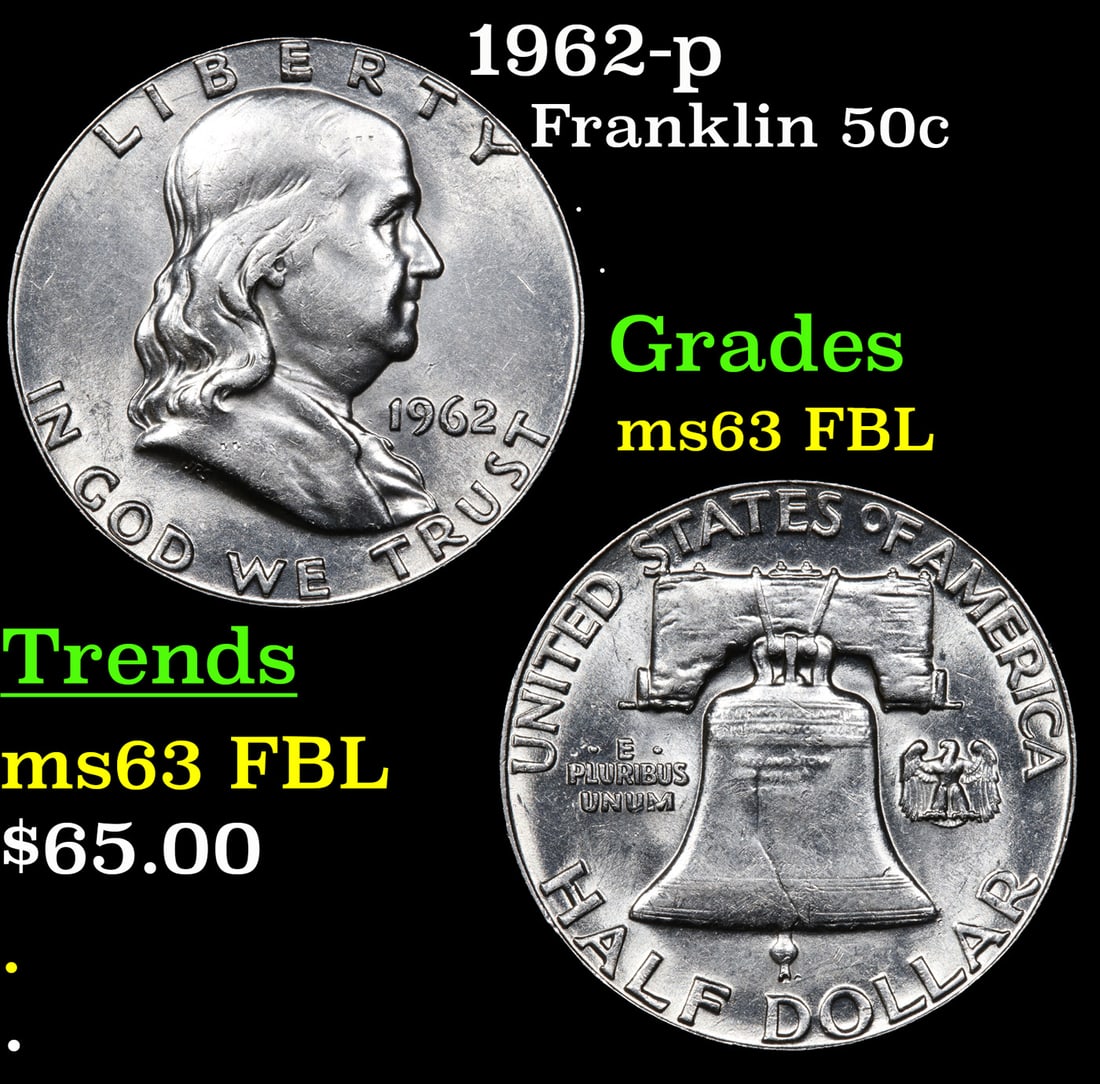 1962-p Franklin Half Dollar 50c Grades Select Unc FBL (1 of 3)