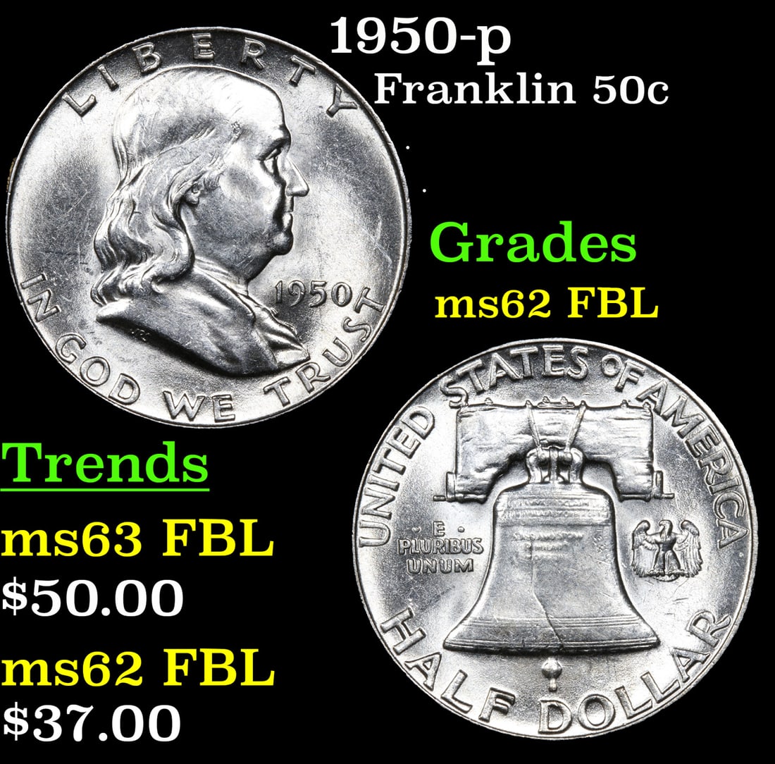 1950-p Franklin Half Dollar 50c Grades Select Unc FBL (1 of 3)