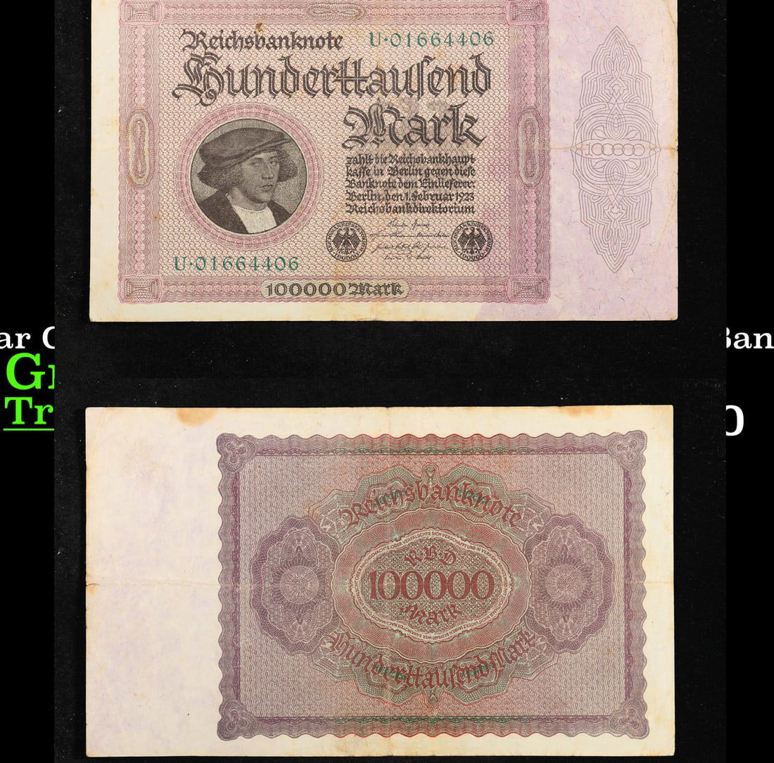 1923 Weimar Germany 100,000 Marks Hyperinflation Banknote P# 83a Select AU (1 of 3)