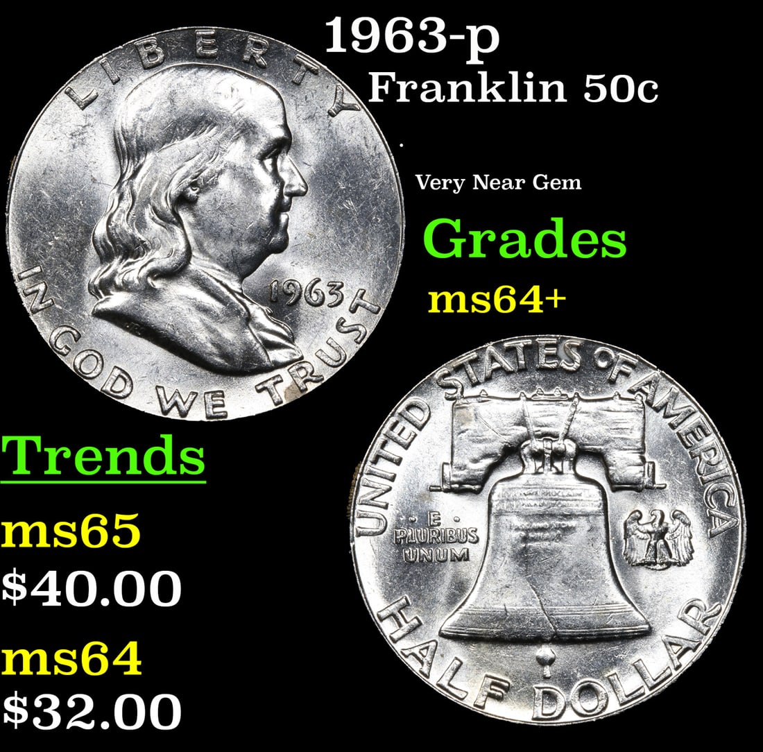 1963-p Franklin Half Dollar 50c Grades Choice+ Unc (1 of 3)