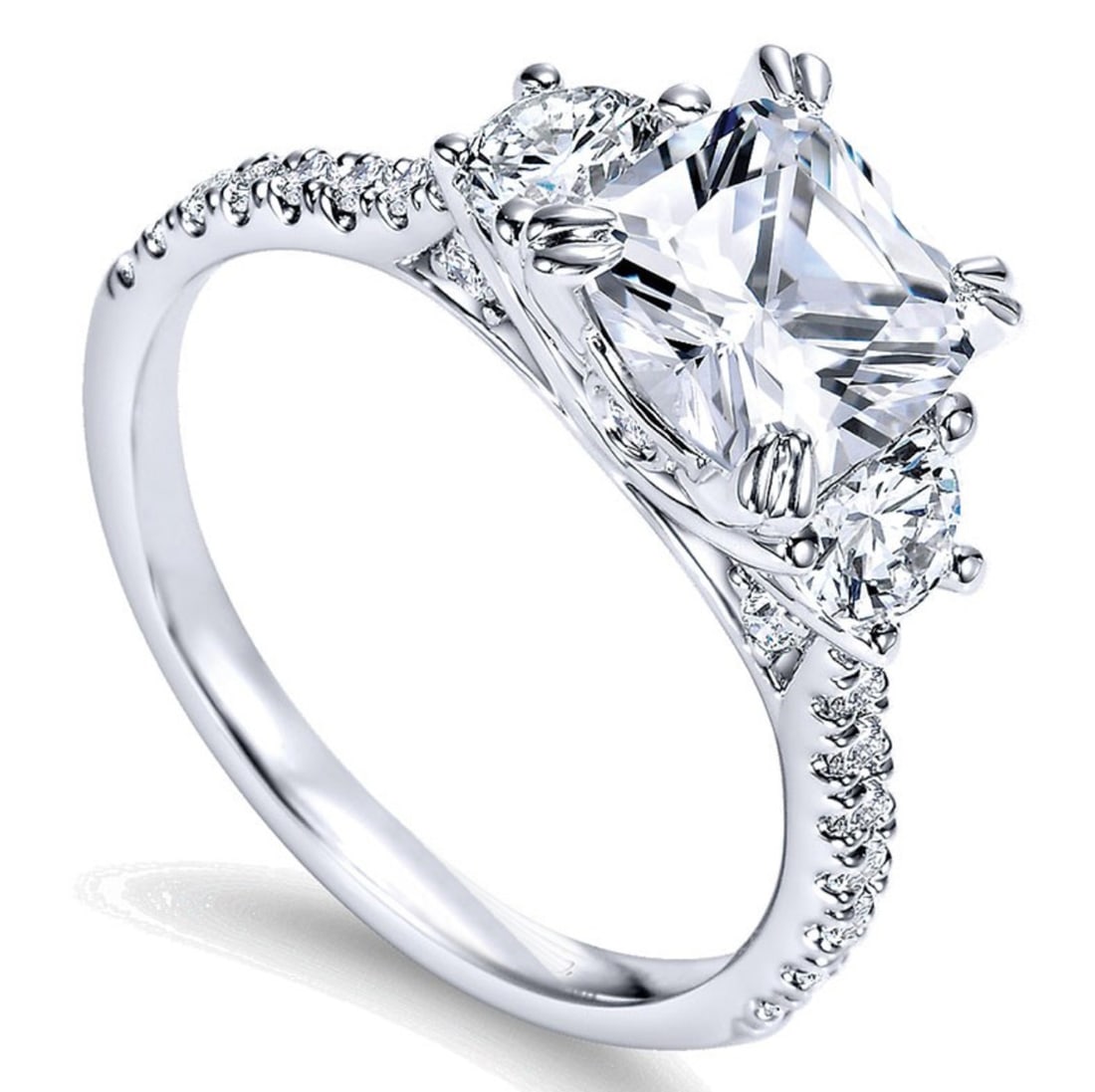 Decadence Sterling SIlver 8mm Cushion Cut 3 Stone Pave Engagement Ring Size 9 (1 of 2)