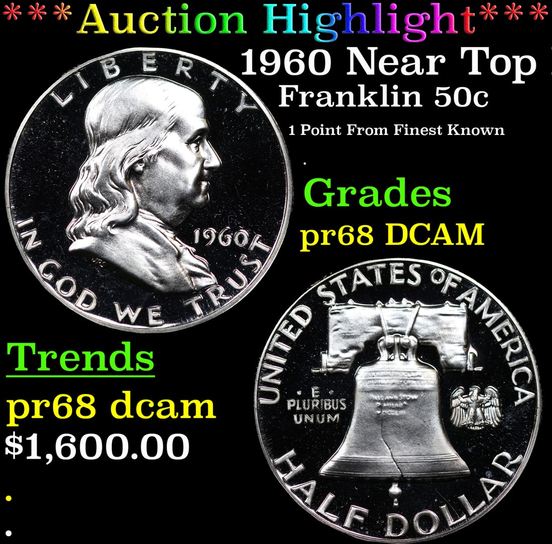 Proof ***Auction Highlight*** 1960 Franklin Half Dollar Near Top POP! 50c Graded pr68 DCAM BY SEGS (1 of 5)