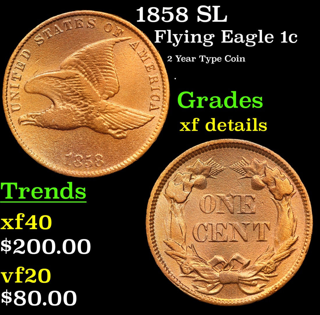 1858 SL Flying Eagle Cent 1c Grades xf details (1 of 3)