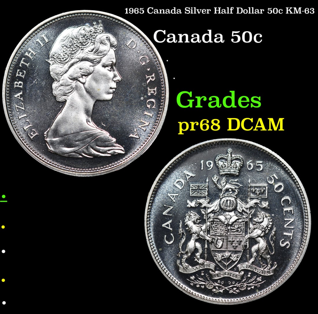 Proof 1965 Canada Silver Half Dollar 50c KM-63 Grades GEM++ Proof Deep Cameo (1 of 3)