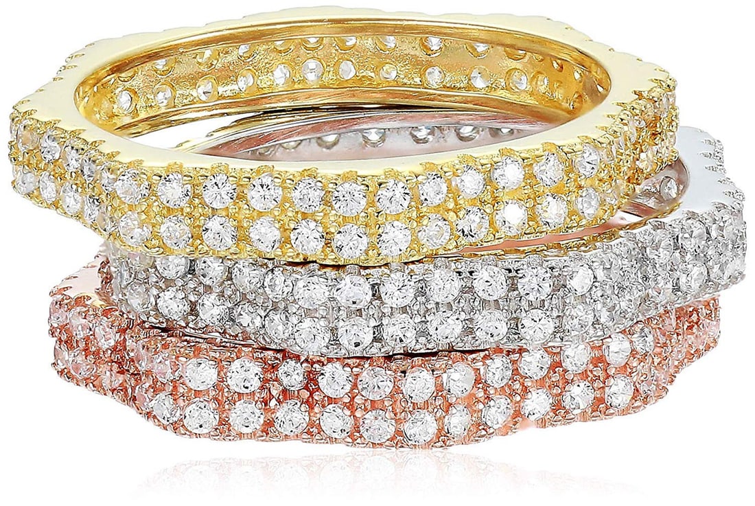 Decadence Sterling Silver Tricolor Octagonal Pave Stack Ring size 8 (1 of 1)