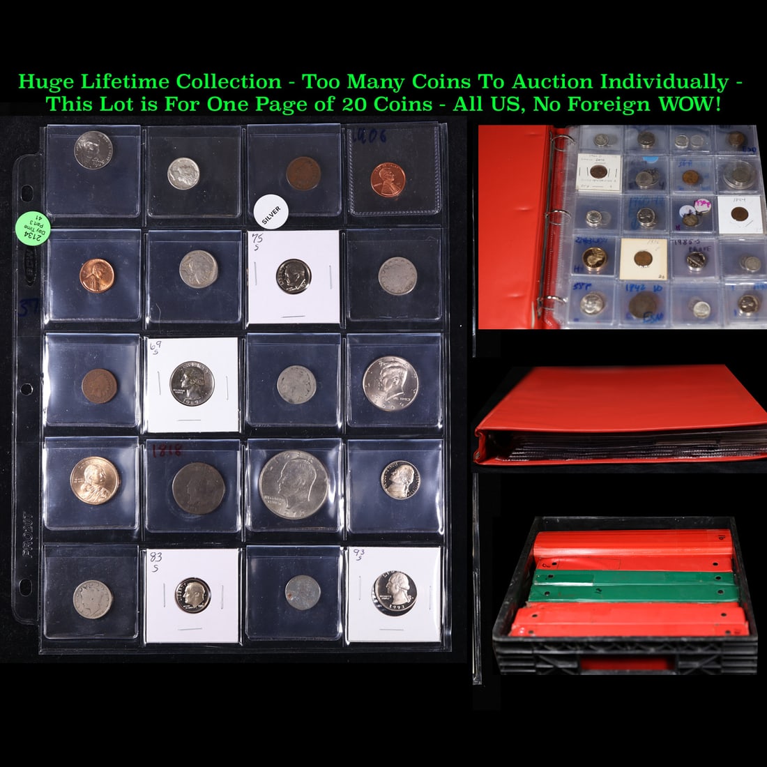 Huge Liifetime Collection - Too Many Coins To Auction Individually - This Lot is For One Page of 20: Huge Liifetime Collection - Too Many Coins To Auction Individually - This Lot is For One Page of 20 Coins LOTS OF SILVER - All US, No Foreign WOW!. We have received a huge collection of over 10 thousa