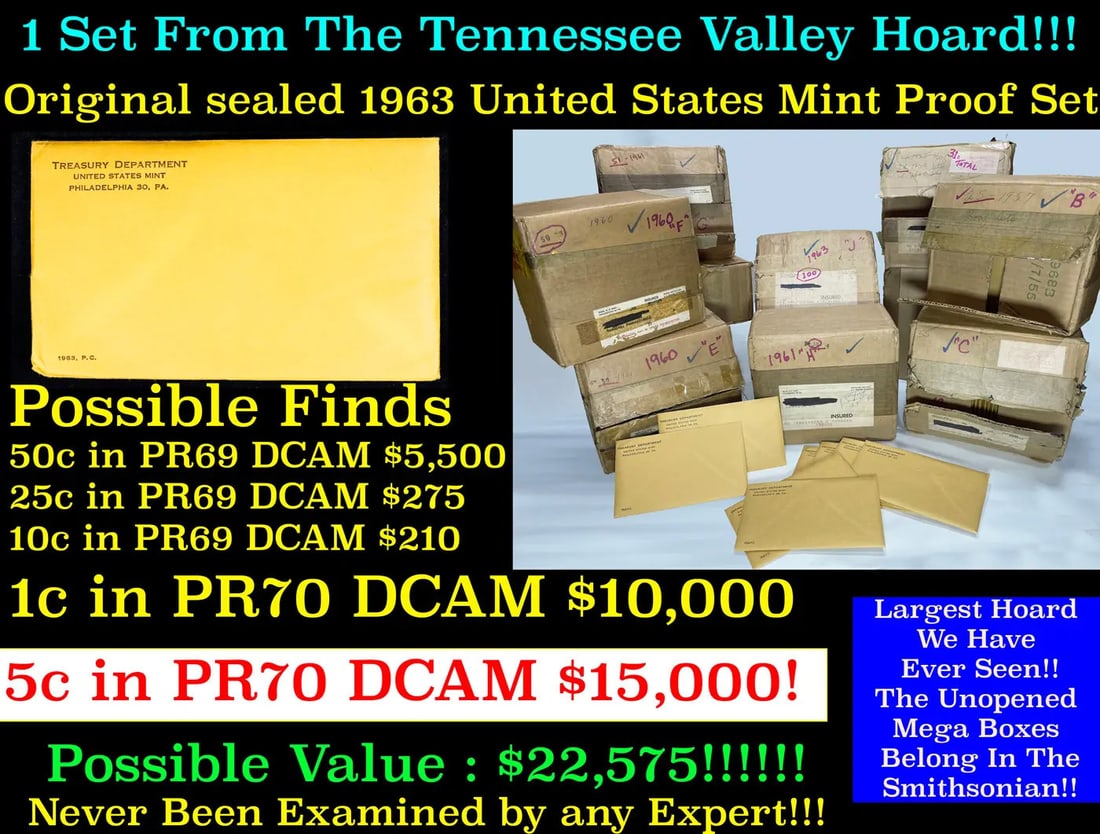 Original sealed 1963 United States Mint Proof Set Tennessee Valley Hoard (1 of 18)