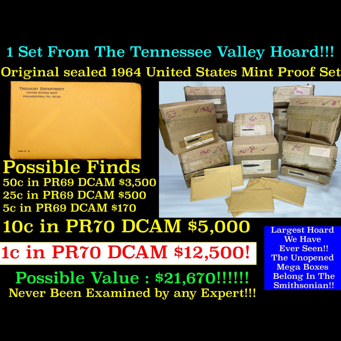 ***Auction Highlight*** Original sealed 1964 United States Mint Proof Set Tennessee Valley Hoard (1 of 18)
