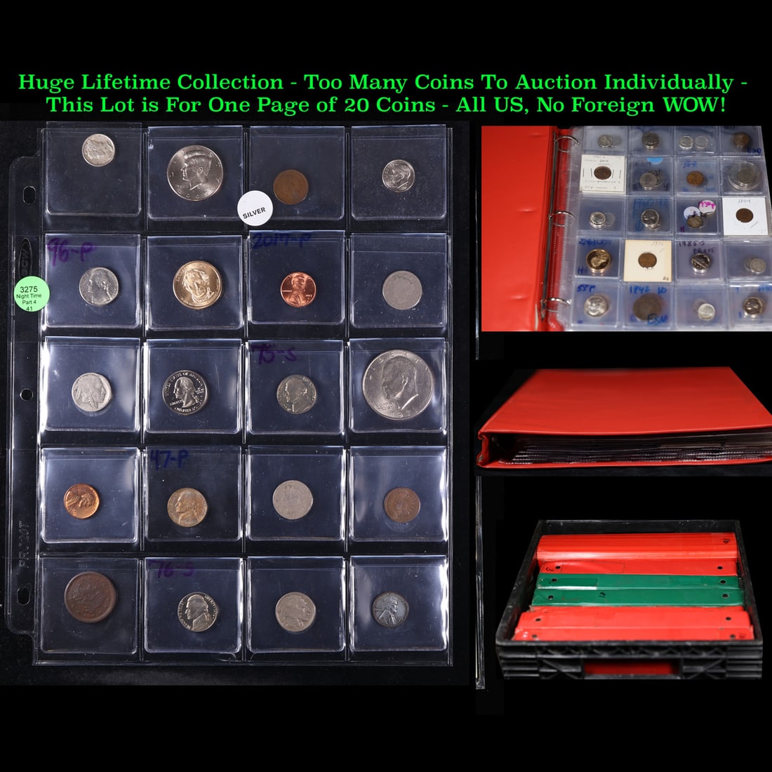 Huge Liifetime Collection - Too Many Coins To Auction Individually - This Lot is For One Page of 20: Huge Liifetime Collection - Too Many Coins To Auction Individually - This Lot is For One Page of 20 Coins LOTS OF SILVER - All US, No Foreign WOW!. We have received a huge collection of over 10 thousa