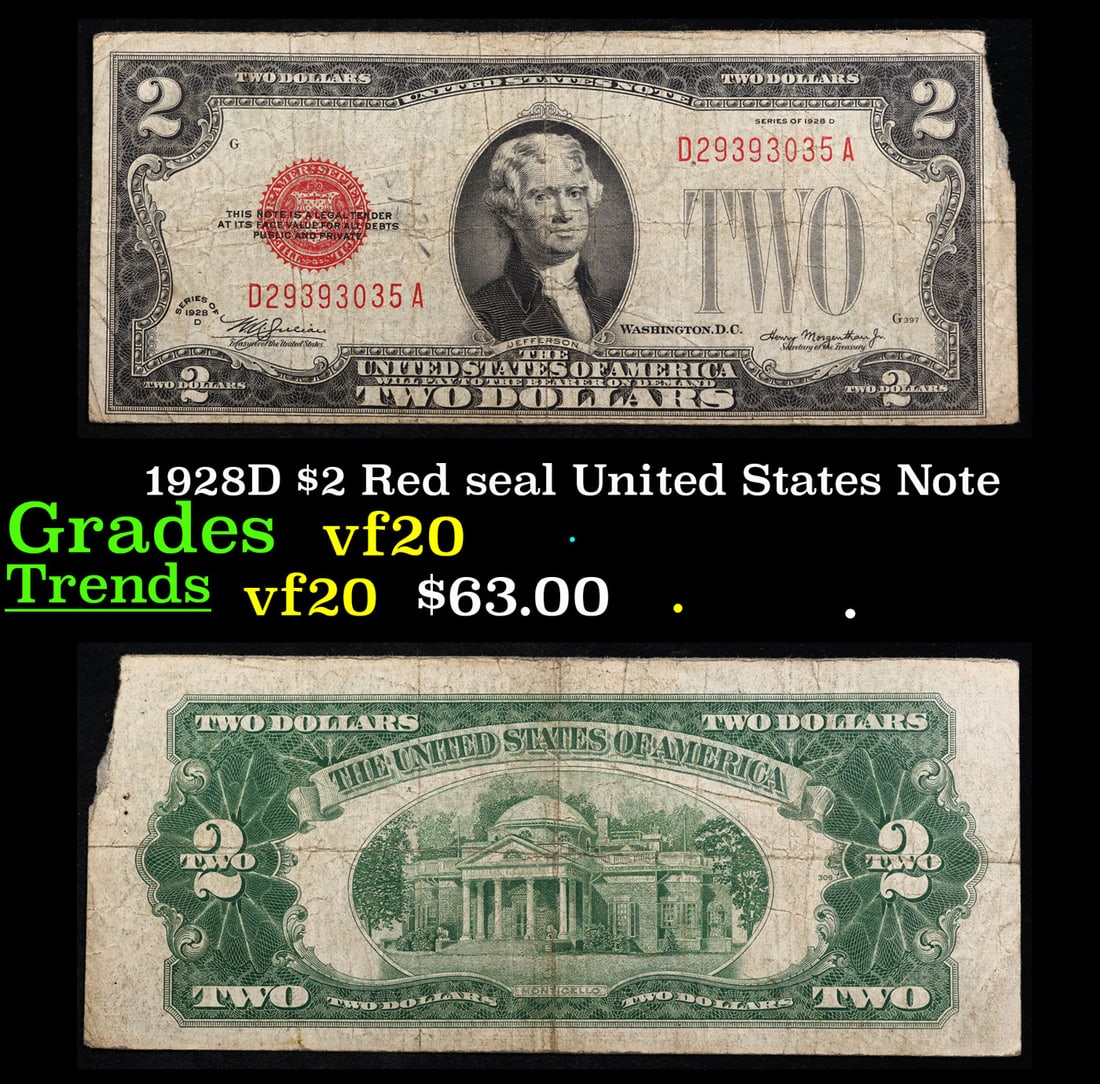 1928D $2 Red Seal United States Note Grades vf details (1 of 3)
